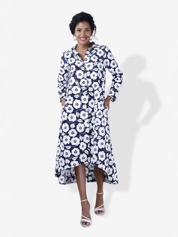 Mala Singh - Womens Cotton Floral Blue Dress