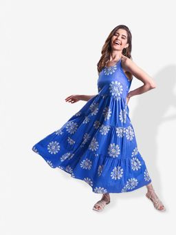 Mala Singh - Womens Cotton Printed Blue Dress