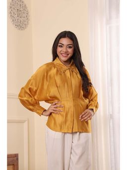 MIDORI BY SGV - Womens Chanderi Solid Mustard Shirt