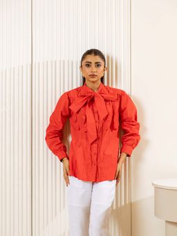 UNIMODA - Womens Cotton Solid Red Shirt