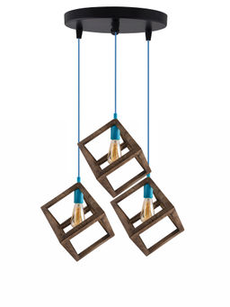 Homesake - Round Chandelier Walnut Wood Cube Light Blue