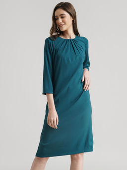 FableStreet - Teal Front Pleat Shift Dress