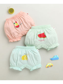 Bumzee - Girls Multicolor Cotton Printed Bloomers (Pack of 3)