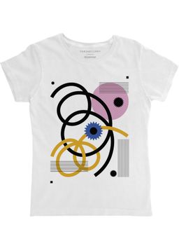THREADCURRY - Pattern Girls White Printed Crew Neck T-shirt
