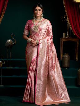 Odette - Pink Satin Woven Saree with Unstitched Blouse
