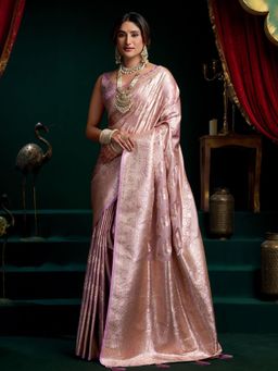 Odette - Pink Satin Woven Saree with Unstitched Blouse