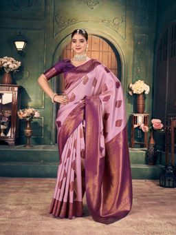 Odette - Lavender Silk Blend Woven Saree with Unstitched Blouse