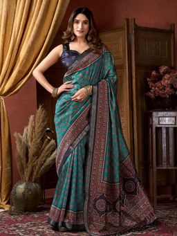 Odette - Multi-Color Silk Blend Printed Saree with Unstitched Blouse