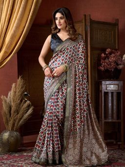 Odette - Multi-Color Silk Blend Printed Saree with Unstitched Blouse
