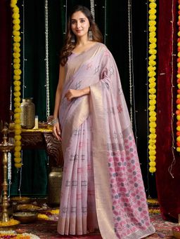 Odette - Lavender Cotton Blend Woven Saree with Unstitched Blouse
