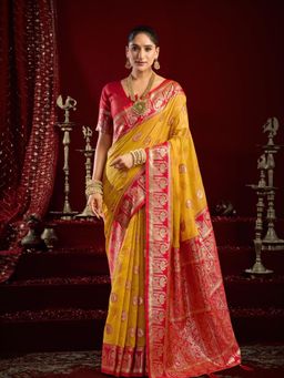 Odette - Yellow Silk Blend Woven Saree with Unstitched Blouse
