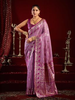 Odette - Lavender Silk Blend Woven Saree with Unstitched Blouse