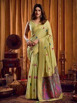 Odette - Green Cotton Blend Woven Saree with Unstitched Blouse