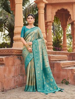 Odette - Teal Silk Blend Woven Banarasi Saree with Unstitched Blouse