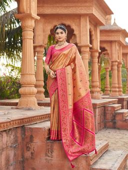 Odette - Orange Silk Blend Woven Banarasi Saree with Unstitched Blouse
