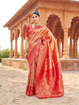 Odette - Red Silk Blend Woven Banarasi Saree with Unstitched Blouse
