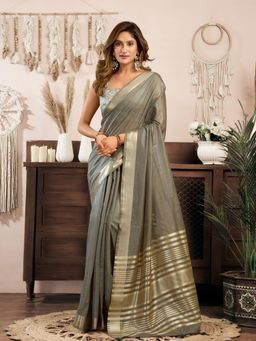 Odette - Grey Cotton Blend Woven Saree with Unstitched Blouse