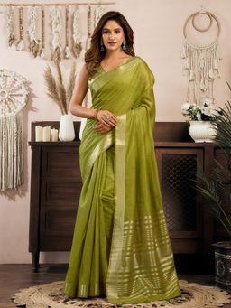Odette - Green Cotton Blend Woven Saree with Unstitched Blouse