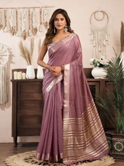Odette - Mauve Cotton Blend Woven Saree with Unstitched Blouse