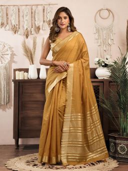 Odette - Yellow Cotton Blend Woven Saree with Unstitched Blouse