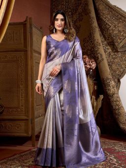 Odette - Lavender Cotton Blend Printed Saree with Unstitched Blouse