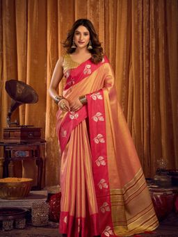 Odette - Red Silk Blend Woven Saree with Unstitched Blouse