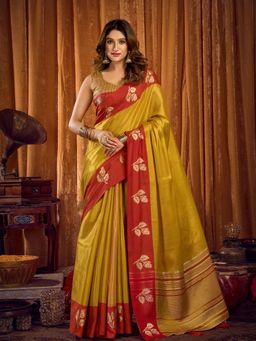 Odette - Yellow Silk Blend Woven Saree with Unstitched Blouse