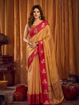 Odette - Gold Silk Blend Woven Saree with Unstitched Blouse
