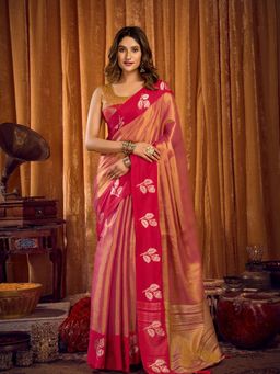 Odette - Mauve Silk Blend Woven Saree with Unstitched Blouse