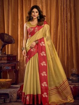 Odette - Yellow Silk Blend Woven Saree with Unstitched Blouse