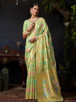 Odette - Green Cotton Blend Woven Saree with Unstitched Blouse