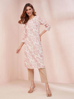 Fabindia - Red Natural Cotton Hand Block Printed Kurta