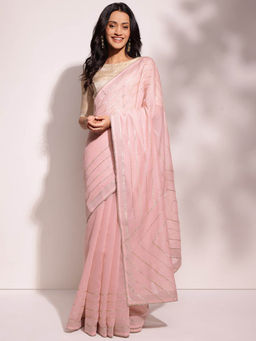 Fabindia - Pink Cotton Silk Woven Saree