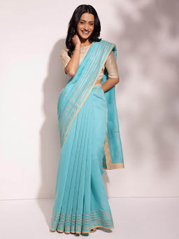 Fabindia - Blue Cotton Silk Woven Saree