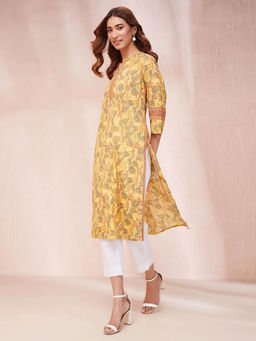 Fabindia - Yellow Cotton Hand Block Printed Kurta
