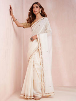Fabindia - Cream Cotton Silk Embroidered Sari Saree