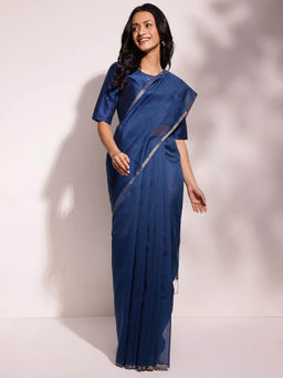 Fabindia - Blue Cotton Silk Blend Maheshwari Sari