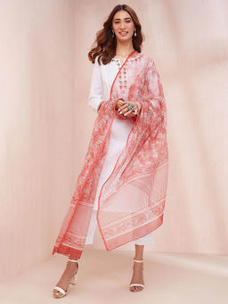 Fabindia - Pink Cotton Silk Hand Block Printed Dupatta