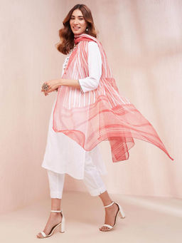 Fabindia - Pink Cotton Silk Hand Block Printed Dupatta