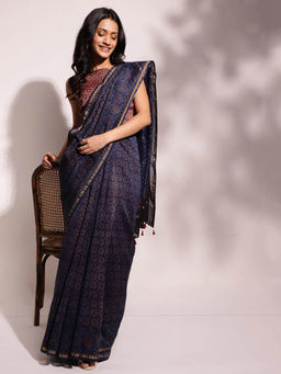 Fabindia - Blue Cotton Silk Printed Saree
