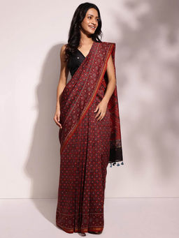 Fabindia - Red Cotton Silk Printed Saree