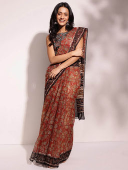 Fabindia - Red Cotton Silk Bagru Printed Sari