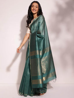 Fabindia - Green Cotton Silk Blend Maheshwari Sari