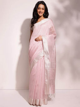 Fabindia - Pink Cotton Silk Blend Maheshwari Sari