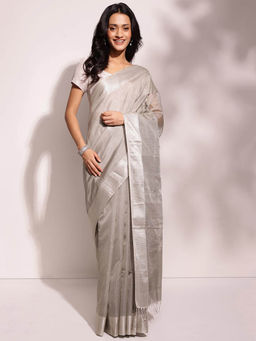 Fabindia - Grey Cotton Silk Blend Maheshwari Sari
