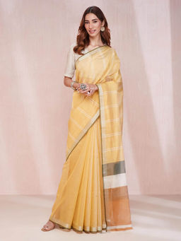 Fabindia - Mustard Viscose Blend Woven Saree