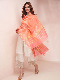 Fabindia - Orange Cotton Silk Blend Maheshwari Dupatta