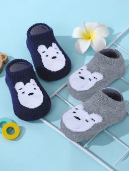 Baby Moo - Bear Face Cotton Anti-Skid Socks - Multicolor (Pack of 2)