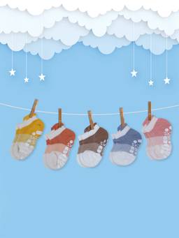 Baby Moo - Monochrome Stylish Anti-Skid Adorable Socks - Multicolour (Pack of 5)