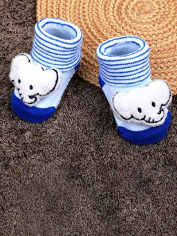 Baby Moo - Elephant With Stripes Cotton Anti-Skid 3D Socks - Blue (0-6 Months)